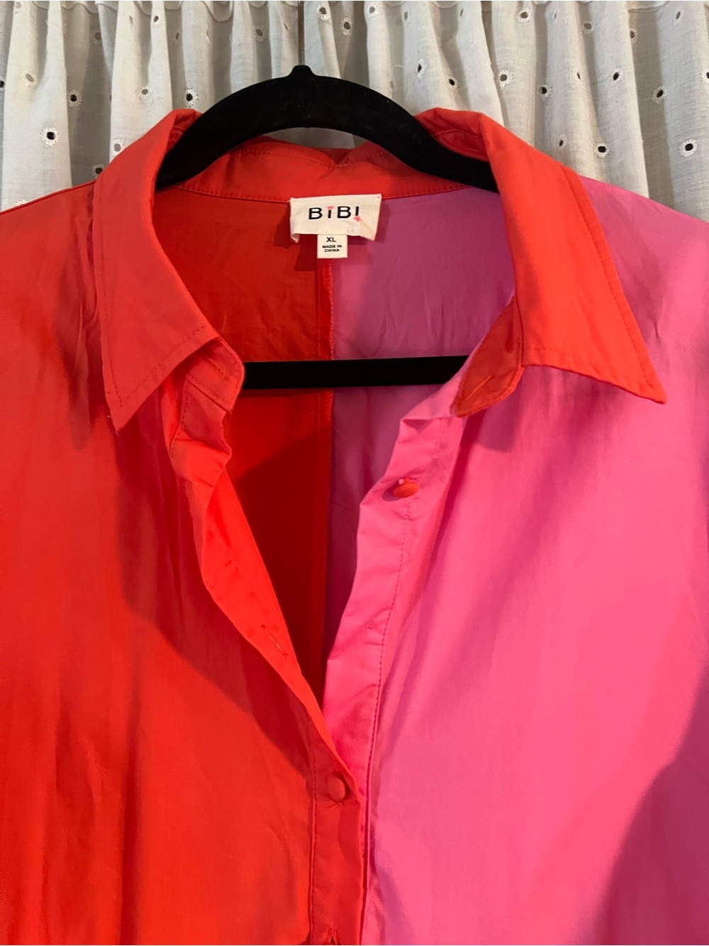 BiBi Two-Tone Red & Pink Button Babydoll Tunic - Picture 5 of 8